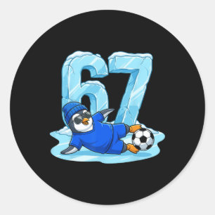 Pinguïn Voetbal 67 IJsglijbaan Grappige Winterspor Ronde Sticker