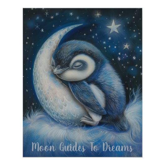 Pinguïn vogel baby slapen op de maan perfect poster (Voorkant)
