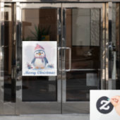 Pinguïn Vrolijk Kerstmis Venster Cling Raamsticker (Kantoordeur)