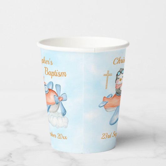 Pinguïn Waterverf Baby Cute Baptism Papieren Bekers (Rechts)