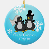 Pinguïn Weddenschap Kerstmis Keramisch Ornament (Achterkant)