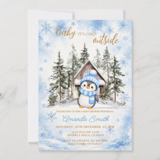 Pinguïn Winter Blauwe Sneeuwvlok Baby Borrel Kaart
