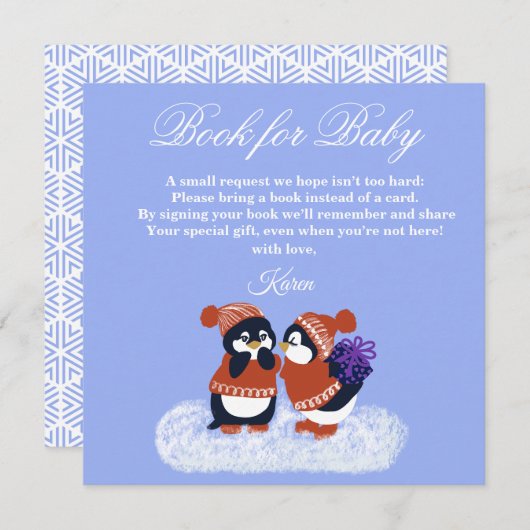 Pinguïn Winter Snow Birthday Baby shower Book Bedankkaart (Voorkant / Achterkant)