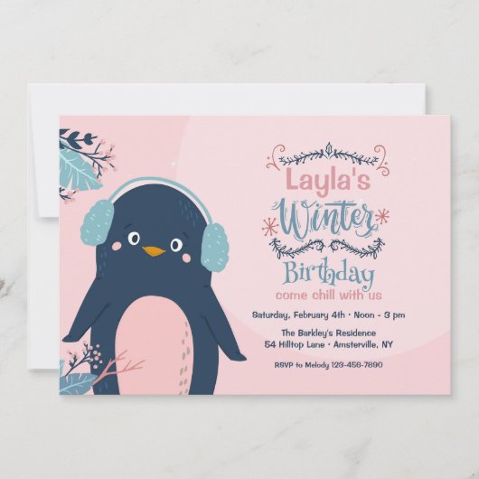 Pinguïn Winter Verjaardagsfeestje Kaart (Voorkant)