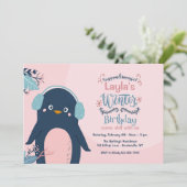 Pinguïn Winter Verjaardagsfeestje Kaart (Staand voorkant)