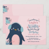 Pinguïn Winter Verjaardagsfeestje Kaart (Voorkant / Achterkant)