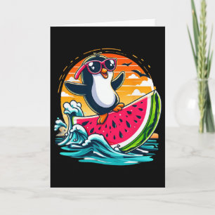 Pinguïn Zonnebril Watermeloen Surfen Zomer Zonsond Kaart