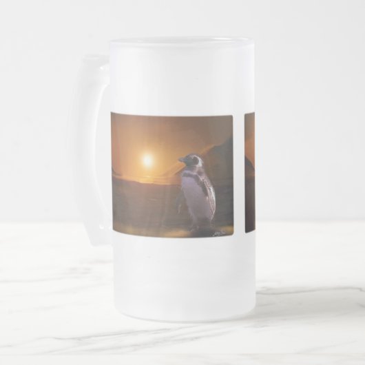 PINGUÏN ZONSONDERGANG MATGLAS BIERPUL (Voorkant links)