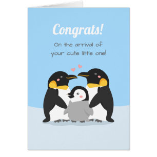 Pinguïnfamilie en pasgeboren kuiken gefeliciteerd 