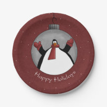 Pinguïnornament Prettig feest papieren bord