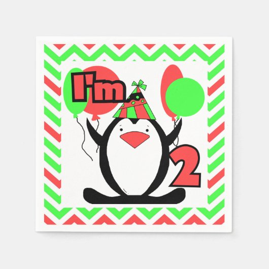 Pinguïns 2e Verjaardag Papieren servetten (Voorkant)