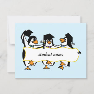 Pinguïns afstuderen met banner aankondiging