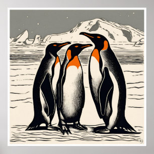 Pinguïns - Archival Woodblock Print