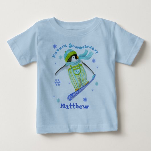 Pinguïns bij Play, Snowboarder, Baby T-shirt (Voorkant)
