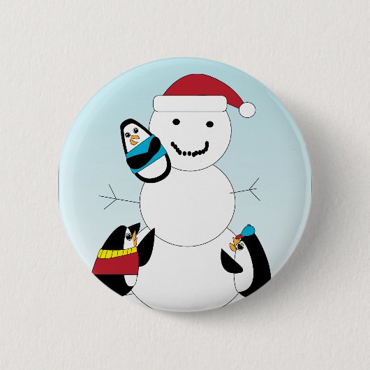 Pinguïns Bouwen Een Sneeuwman Button (Voorkant)