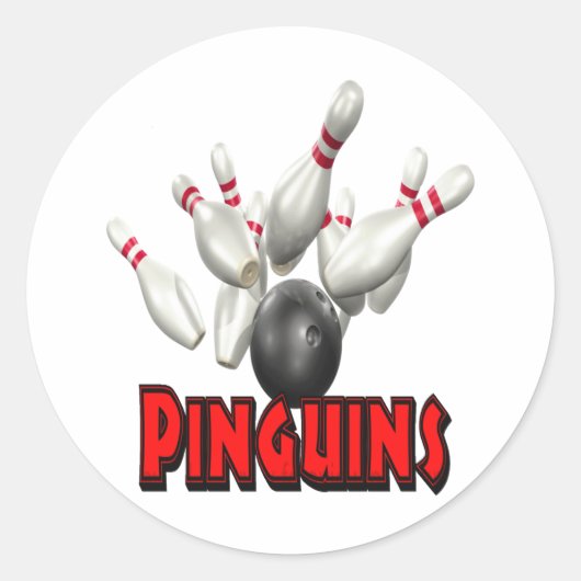 Pinguins Bowling Ronde Sticker (Voorkant)