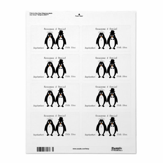 Pinguïns Bruiloft Favor Label (Full Sheet)