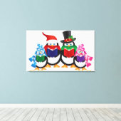 Pinguïns Christmas Carolers met Petten en sjaals Canvas Afdruk (Insitu (Houten vloer))