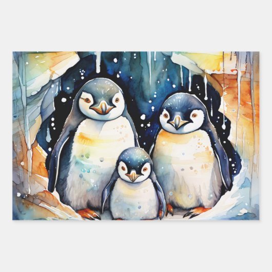Pinguïns dansen in Waterverf sneeuwstorm Inpakpapier Vel (Voorkant 2)