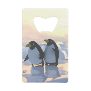 pinguïns die op een ijsgang koelen kredietkaart flessenopener