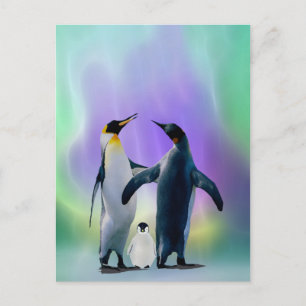 Pinguïns en baby in Aurora borealis Briefkaart