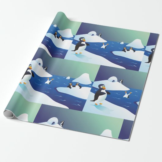 Pinguïns en ijs cadeaupapier (Uitgerold)