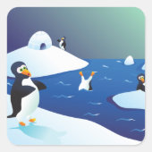 Pinguïns en ijs vierkante sticker (Voorkant)