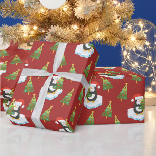 Pinguïns en kerstbomen cadeaupapier