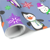 Pinguïns en Snowflakes Kute Kerstmis Cadeaupapier (Rol Hoek)