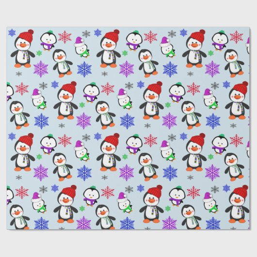 Pinguïns en Snowflakes Kute Kerstmis Cadeaupapier (Vlak)
