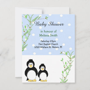 Pinguïns en Wijnstokken Baby Shower Uitnodiging