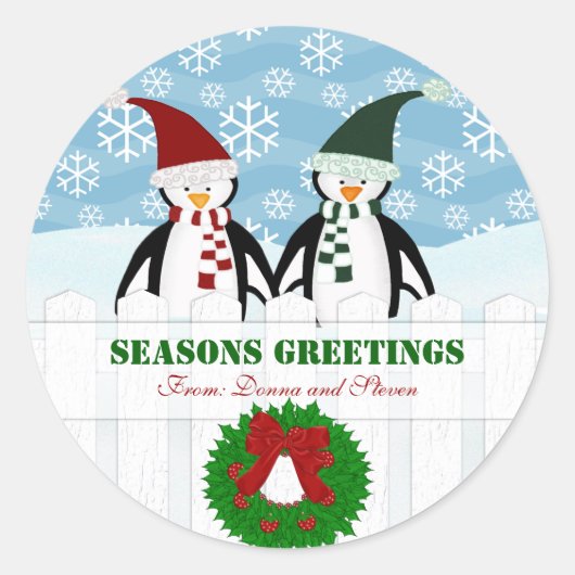 Pinguïns gepersonaliseerde Kerst stickers (Voorkant)
