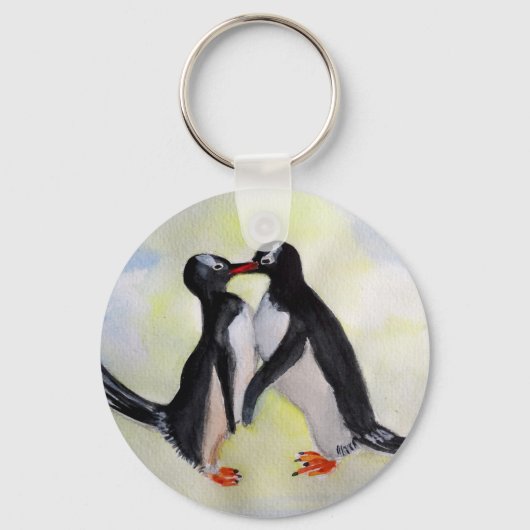 Pinguïns houden van Button sleutelhanger (Voorkant)