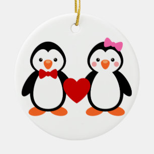 Pinguïns in de liefde keramisch ornament