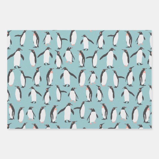 Pinguïns in het sneeuwpatroon inpakpapier vel (Voorkant)
