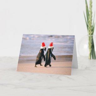 Pinguïns in Santa Hats op het strand Feestdagen Kaart