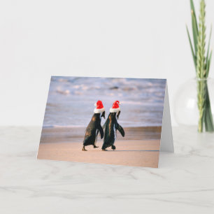 Pinguïns in Santa Hats op het strand Feestdagen Kaart