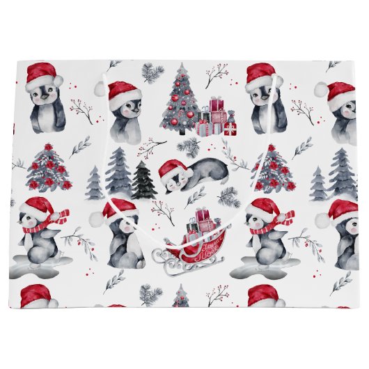 Pinguïns in Santa Hats Winter Scene Pattern Groot  Groot Cadeauzakje (Voorkant)