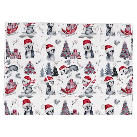 Pinguïns in Santa Hats Winter Scene Pattern Groot  Groot Cadeauzakje (Achterkant)