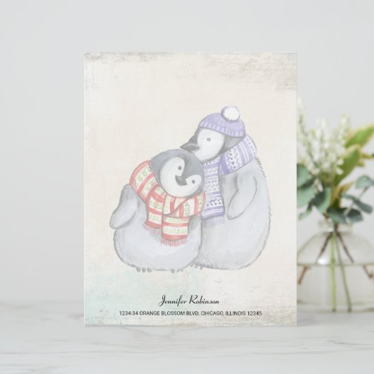 Pinguïns in winterscharven en Petten Custom Briefhoofd (Staand voorkant)