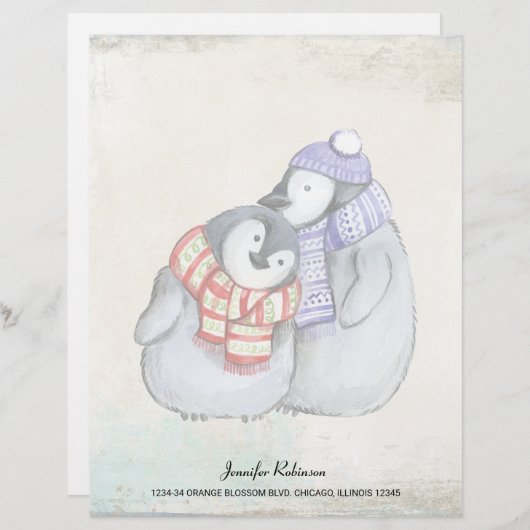 Pinguïns in winterscharven en Petten Custom Briefhoofd (Voorkant / Achterkant)