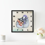 Pinguïns in winterscharven en Petten Vierkante Klok (Huis)