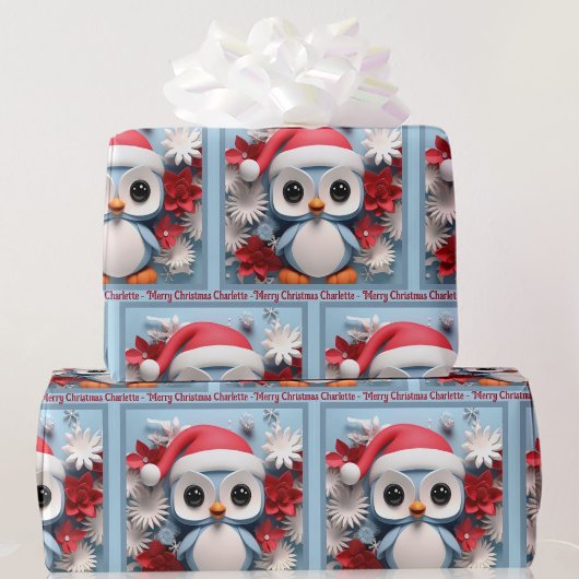Pinguïns kerstcadeau met aangepaste naam te Schatt Cadeaupapier