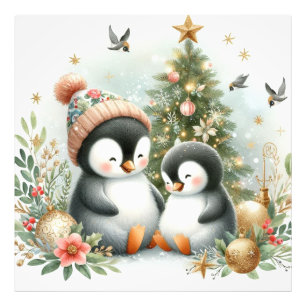 Pinguïns Kerstmis Foto Afdruk