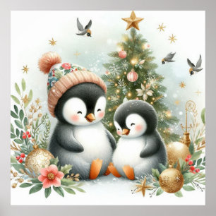 Pinguïns Kerstmis Poster