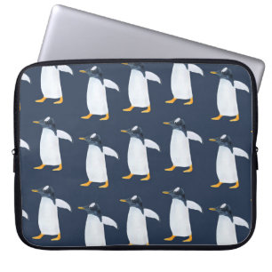 Pinguïns: kleine donkere Waterverf Laptop Sleeve