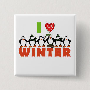 Pinguïns Love Winter Tshirts en Gifts Vierkante Button 5,1 Cm