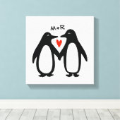 Pinguïns met handpalen voor een paar aangepaste In Canvas Afdruk (Insitu (Houten vloer))