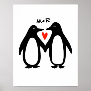 Pinguïns met handpalen voor een paar aangepaste In Poster