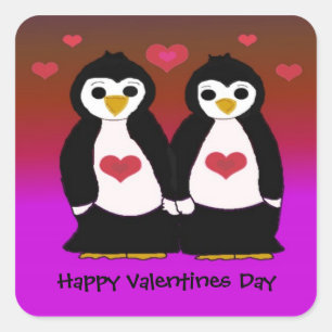 Pinguïns met Harten Vierkante Sticker